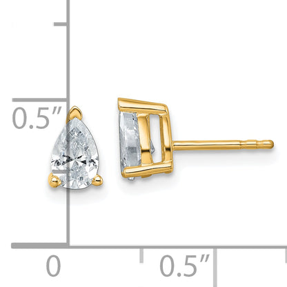 14K Yellow Gold 1 Carat Lab Grown Diamond Vs+ F+ Complete Pear Three Prong Stud Earrings