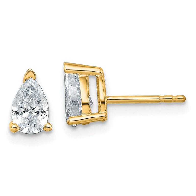 14K Yellow Gold 1 Carat Certified Lab Grown Diamond Vs+ F+ Complete Pear Three Prong Stud Earrings