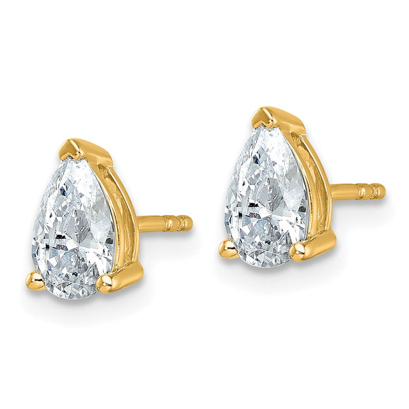 14K Yellow Gold 1 1/2 Carat Certified Lab Grown Diamond Vs+ F+ Complete Pear Three Prong Stud Earrings