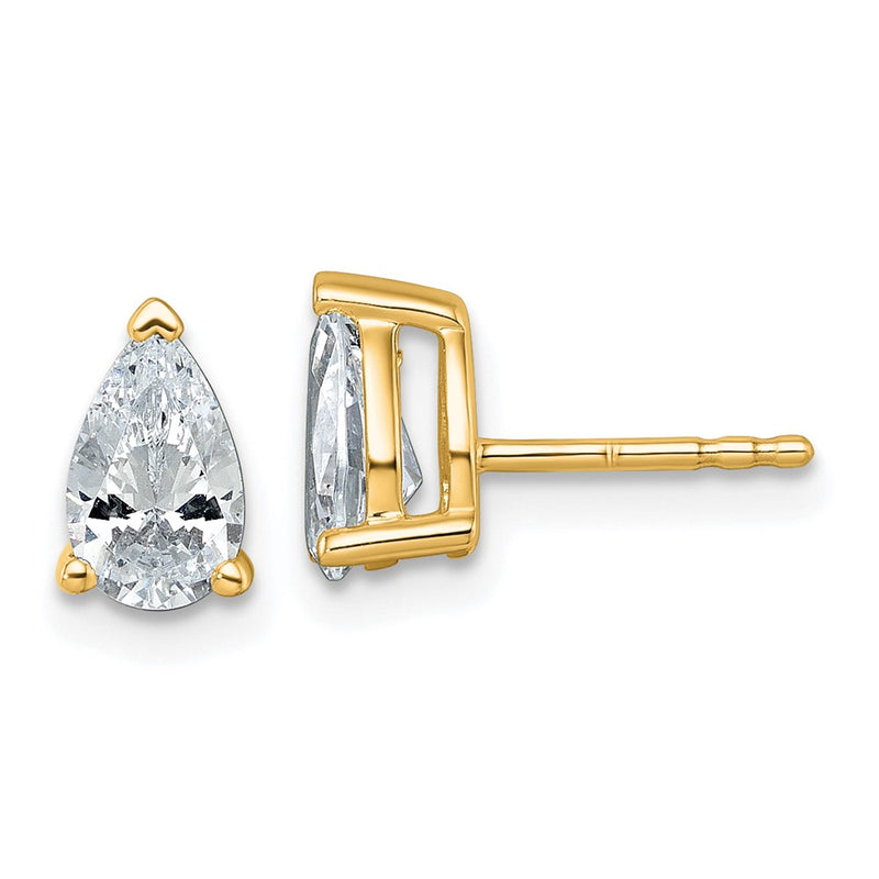 14K Yellow Gold 1 1/2 Carat Certified Lab Grown Diamond Vs+ F+ Complete Pear Three Prong Stud Earrings