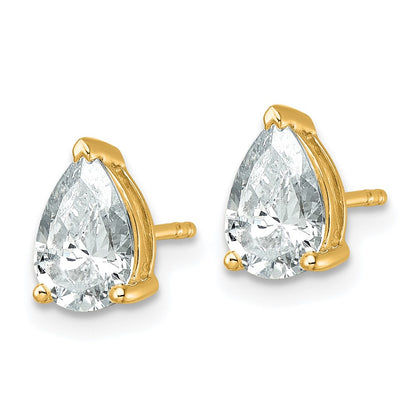 14K Yellow Gold 2 Carat Certified Lab Grown Diamond Vs+ F+ Complete Pear Three Prong Stud Earrings