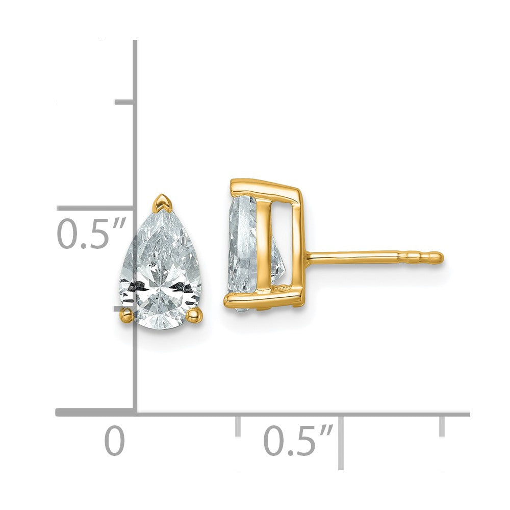 14K Yellow Gold 2 Carat Certified Lab Grown Diamond Vs+ F+ Complete Pear Three Prong Stud Earrings