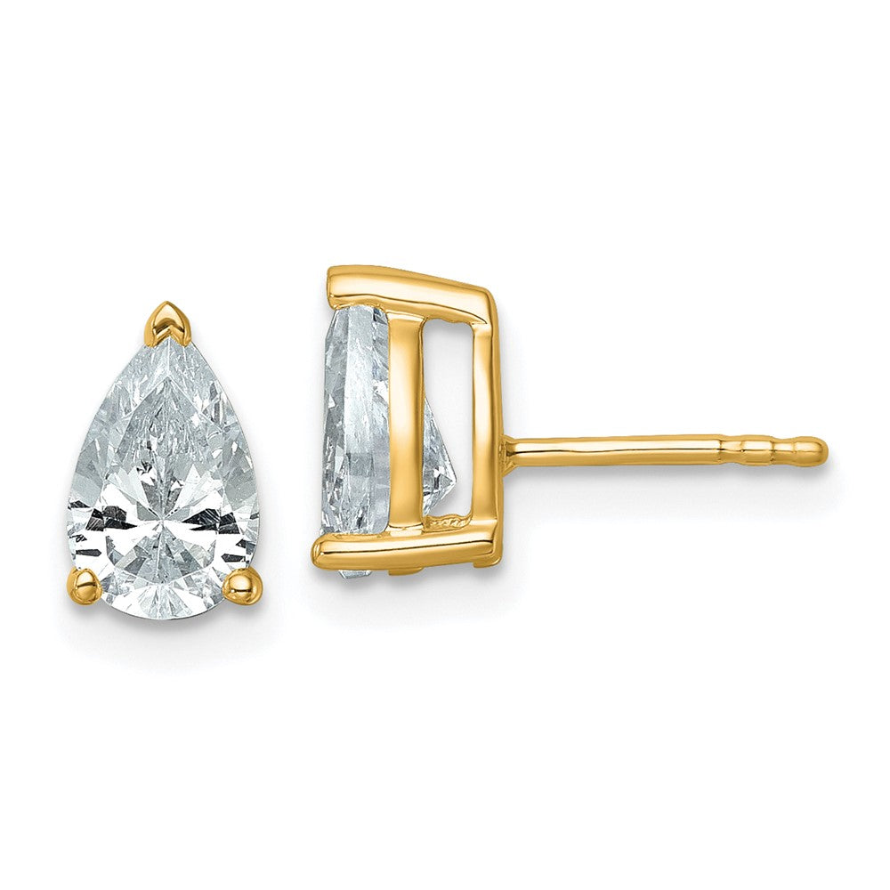 14K Yellow Gold 2 Carat Certified Lab Grown Diamond Vs+ F+ Complete Pear Three Prong Stud Earrings