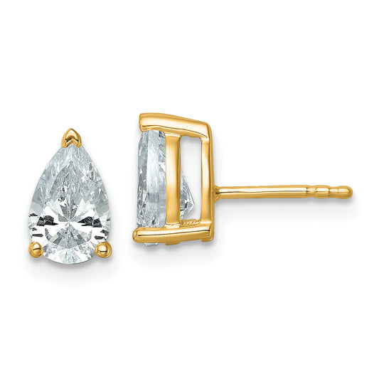 14K Yellow Gold 2 Carat Certified Lab Grown Diamond Vs+ F+ Complete Pear Three Prong Stud Earrings