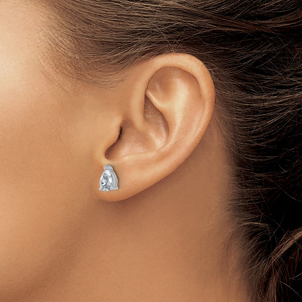 14K White Gold 2 Carat Certified Lab Grown Diamond Vs+ F+ Complete Pear Three Prong Stud Earrings