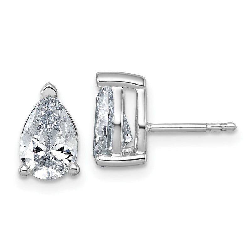 14K White Gold 2 Carat Certified Lab Grown Diamond Vs+ F+ Complete Pear Three Prong Stud Earrings
