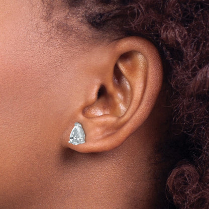 14K White Gold 3 Carat Lab Grown Diamond Vs+ F+ Complete Pear Three Prong Stud Earrings