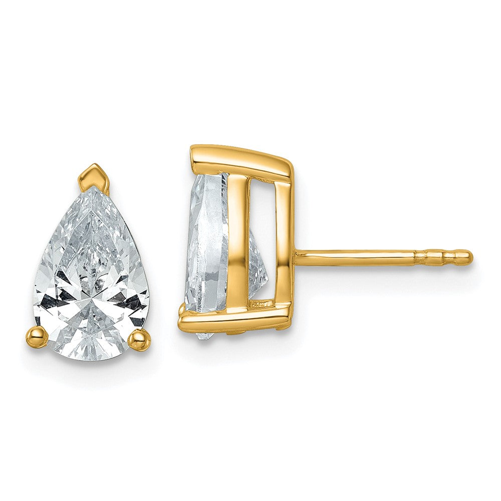 14K Yellow Gold 3 Carat Lab Grown Diamond Vs+ F+ Complete Pear Three Prong Stud Earrings