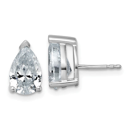 14K White Gold 4 Carat Certified Lab Grown Diamond Vs+ F+ Complete Pear Three Prong Stud Earrings