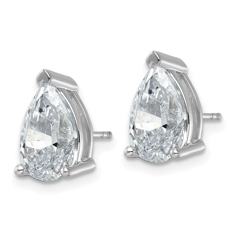14K White Gold 5 Carat Lab Grown Diamond Vs+ F+ Complete Pear Three Prong Stud Earrings