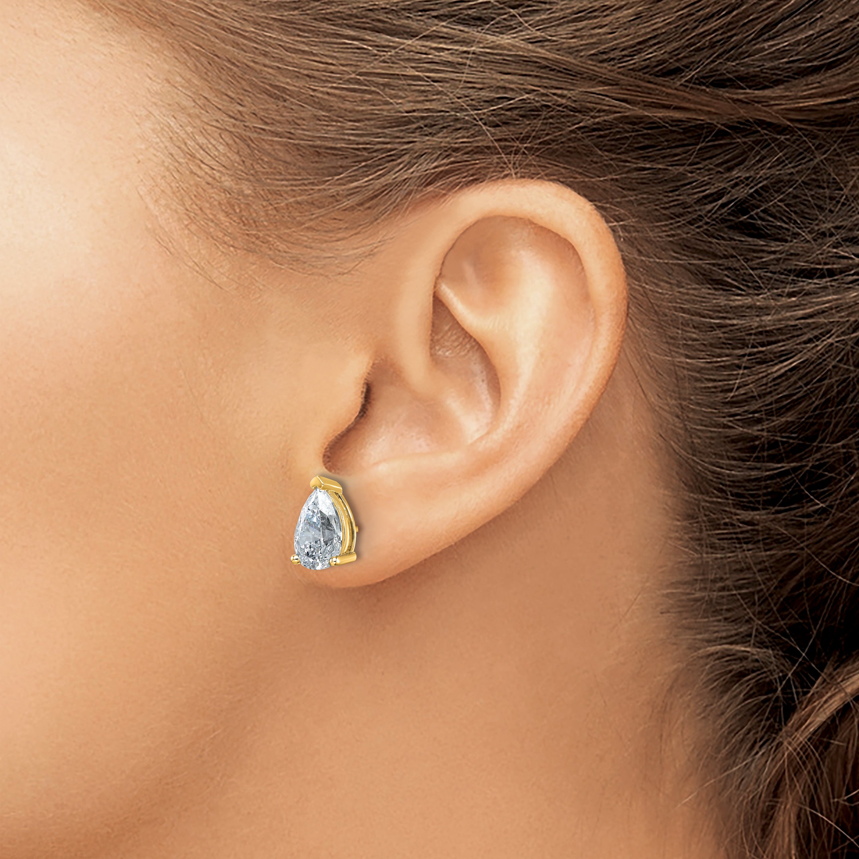 14K Yellow Gold 6 Carat Certified Lab Grown Diamond Vs+ F+ Complete Pear Three Prong Stud Earrings