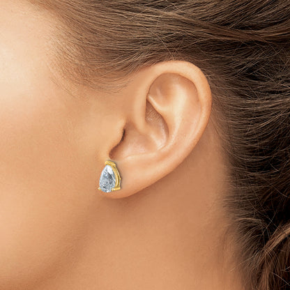 14K Yellow Gold 6 Carat Certified Lab Grown Diamond Vs+ F+ Complete Pear Three Prong Stud Earrings
