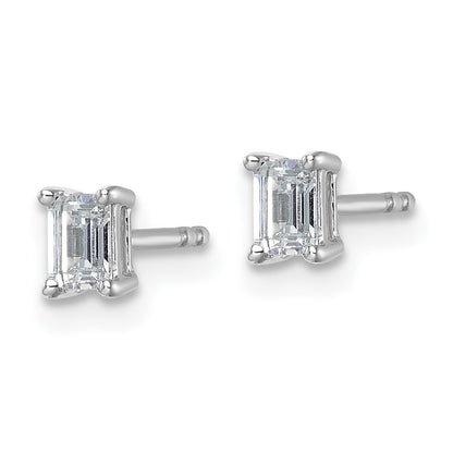 14k White Gold 1/2 Ct. Lab Grown Diamond VS/SI+ G+ Emerald Complete Solitare Stud Post Earrings