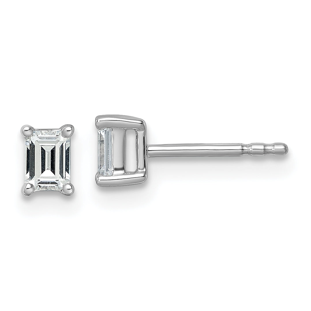 14K White Gold 1/2 Ctw Certified Lab Grown Diamond Vs+ F+ Emerald 4 Prong Heavy Wt. Stud Earrings