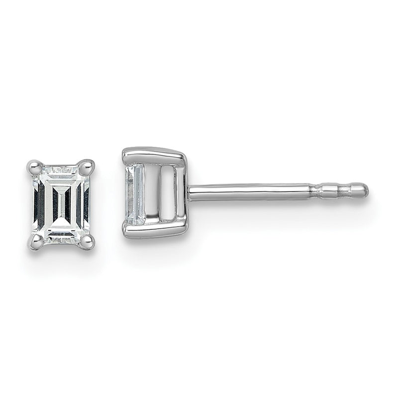 14k White Gold 1/2 Ct. Lab Grown Diamond VS/SI+ G+ Emerald Complete Solitare Stud Post Earrings