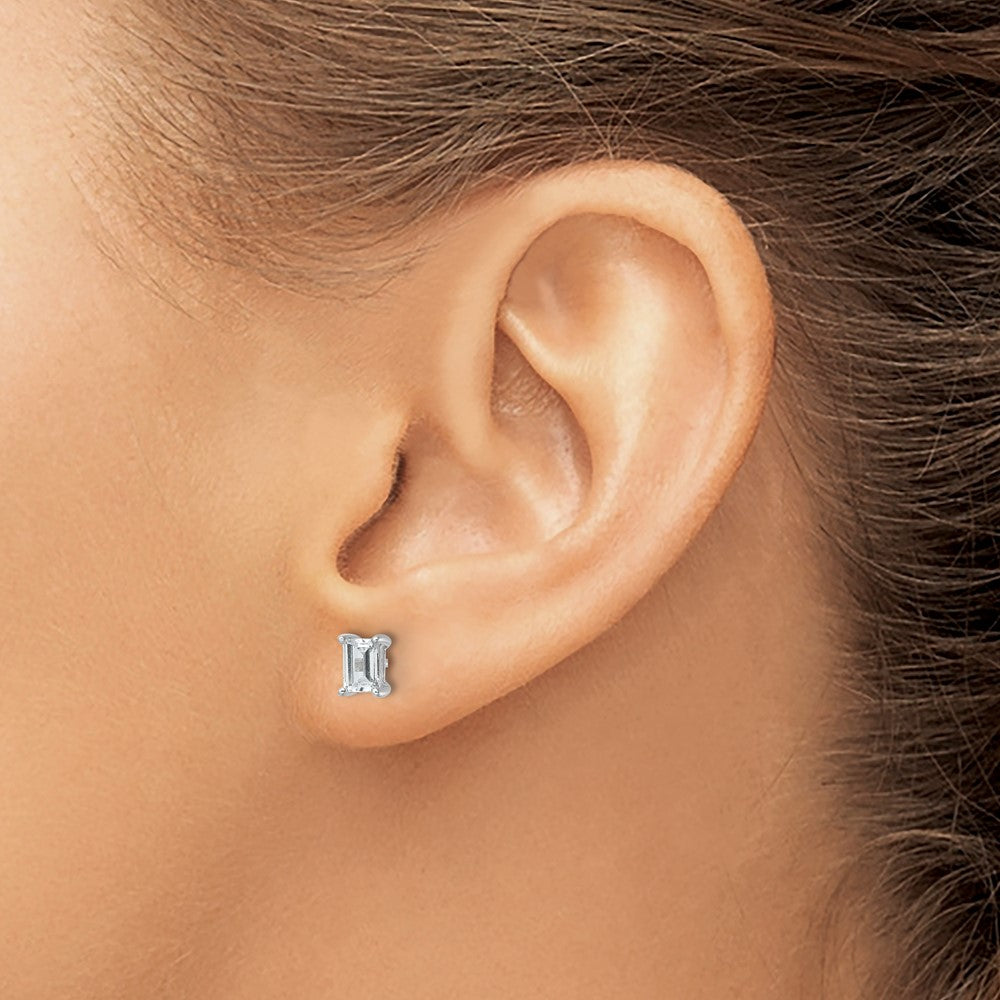 14k White Gold 1 ctw Lab Grown Diamond VS/SI+ G+ Emerald 4 Prong Heavy Wt. Stud Earrings