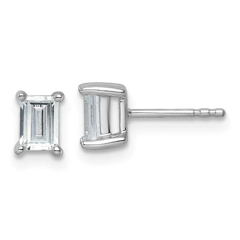 14K White Gold 1 Ctw Certified Lab Grown Diamond Vs+ F+ Emerald 4 Prong Heavy Wt. Stud Earrings