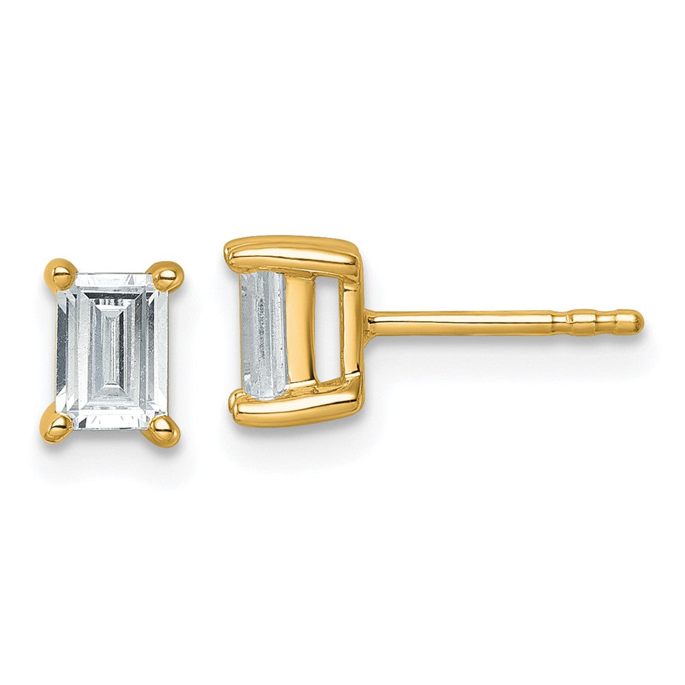 14K Yellow Gold 1 Ctw Lab Grown Diamond Vs+ F+ Emerald 4 Prong Heavy Wt. Stud Earrings