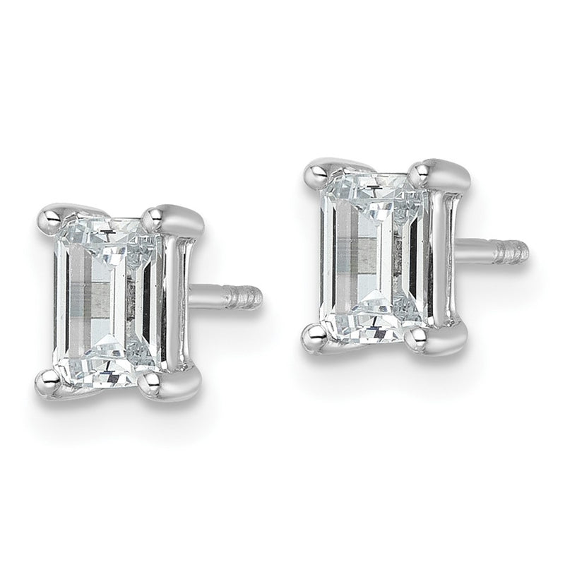 14K White Gold 1 1/2 Ctw Certified Lab Grown Diamond Vs+ F+ Emerald 4 Prong Heavy Wt. Stud Earrings