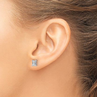 14K White Gold 1 1/2 Ctw Certified Lab Grown Diamond Vs+ F+ Emerald 4 Prong Heavy Wt. Stud Earrings