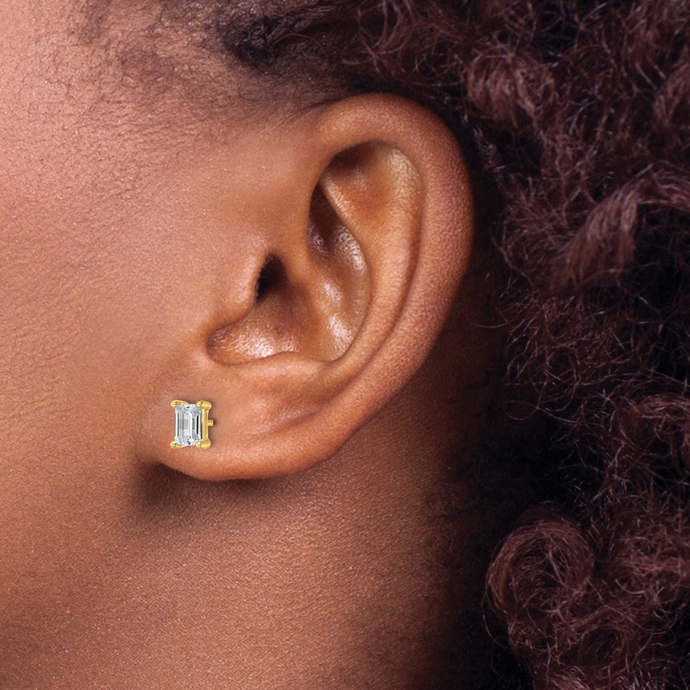14k Yellow Gold 1 1/2 ctw Certified Lab Grown Diamond VS/SI+ G+ Emerald 4 Prong Heavy Wt. Stud Earrings