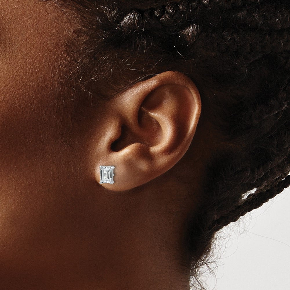 14k White Gold 2 Ct. Lab Grown Diamond VS/SI+ G+ Emerald Complete Solitare Stud Post Earrings