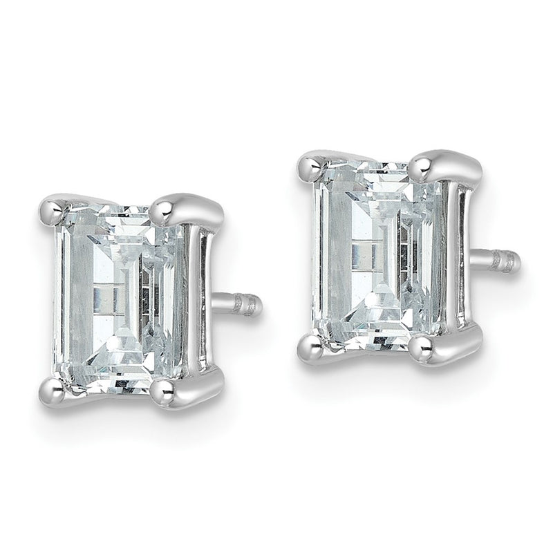 14K White Gold 3 Ctw Certified Lab Grown Diamond Vs+ F+ Emerald 4 Prong Heavy Wt. Stud Earrings