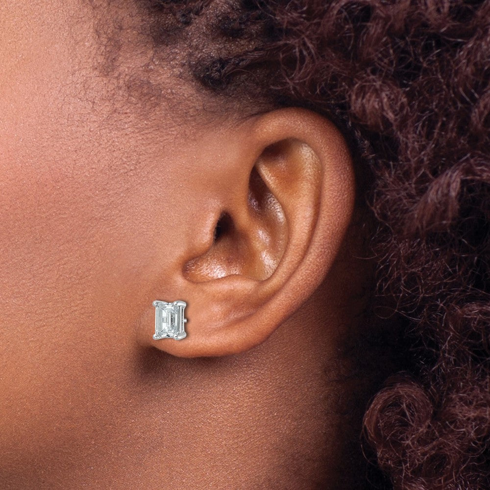 14K White Gold 3 Ctw Certified Lab Grown Diamond Vs+ F+ Emerald 4 Prong Heavy Wt. Stud Earrings