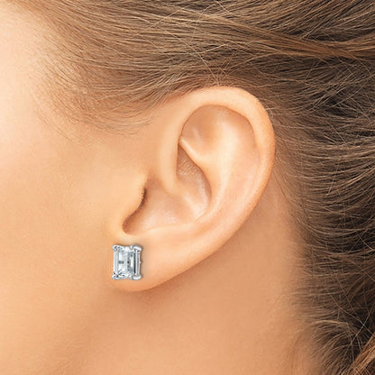 14K White Gold 5 Ctw Lab Grown Diamond Vs+ F+ Emerald 4 Prong Heavy Wt. Stud Earrings