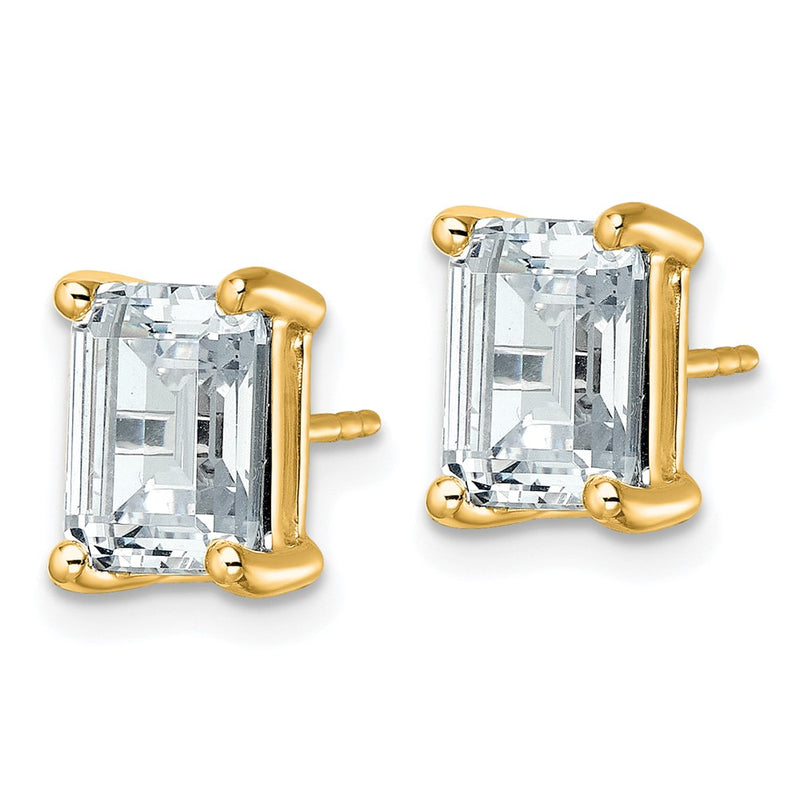 14K Yellow Gold 5 Ctw Lab Grown Diamond Vs+ F+ Emerald 4 Prong Heavy Wt. Stud Earrings