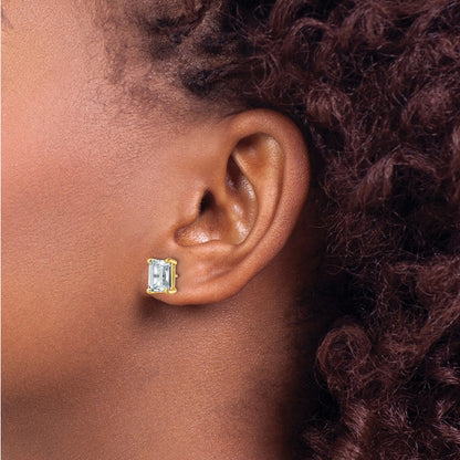 14K Yellow Gold 5 Ctw Lab Grown Diamond Vs+ F+ Emerald 4 Prong Heavy Wt. Stud Earrings