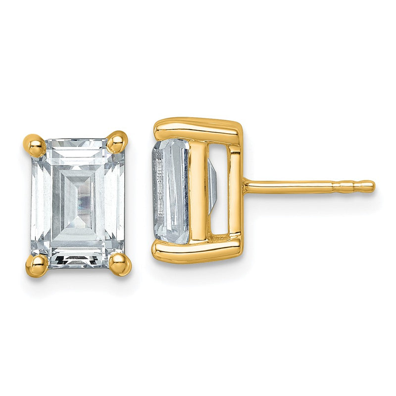 14K Yellow Gold 5 Ctw Lab Grown Diamond Vs+ F+ Emerald 4 Prong Heavy Wt. Stud Earrings