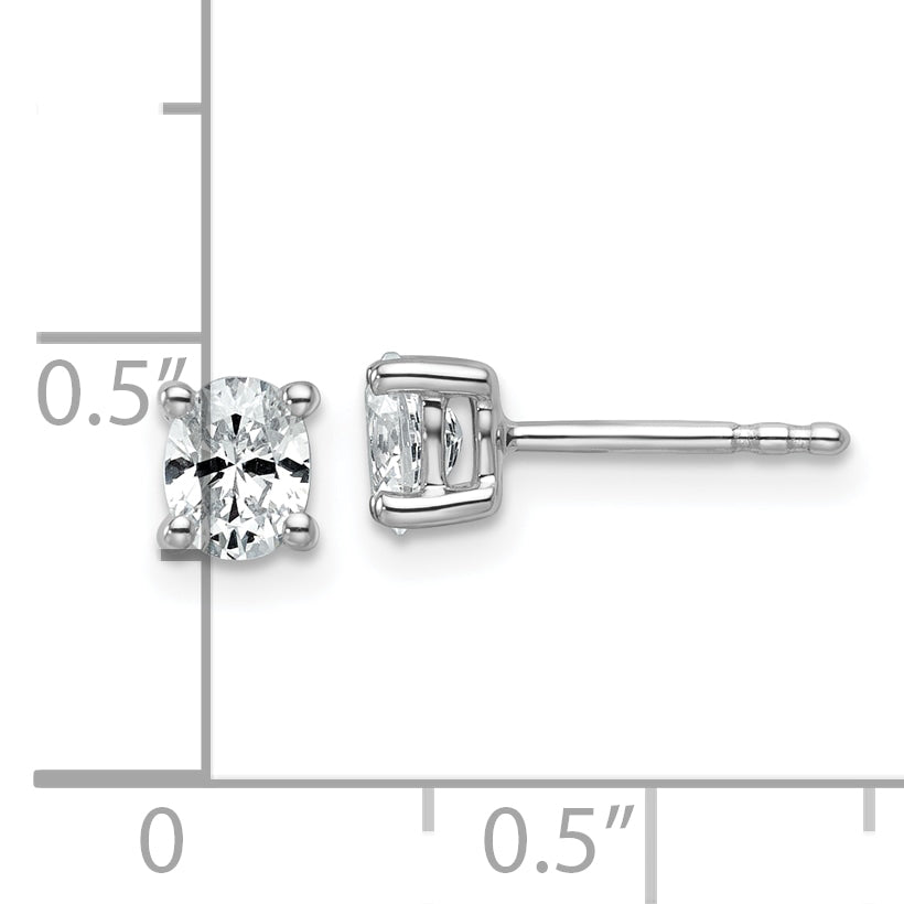 14K White Gold 1/2 Carat Lab Grown Diamond Vs+ F+ Complete Oval Four Prong Stud Earrings