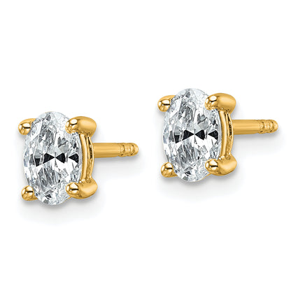 14K Yellow Gold 3/4 Carat Certified Lab Grown Diamond Vs+ F+ Complete Oval Four Prong Stud Earrings