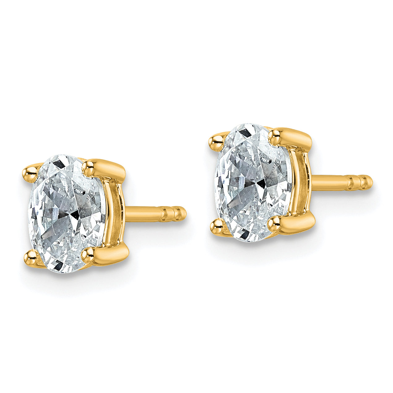 14K Yellow Gold 1 Carat Lab Grown Diamond Vs+ F+ Complete Oval Four Prong Stud Earrings