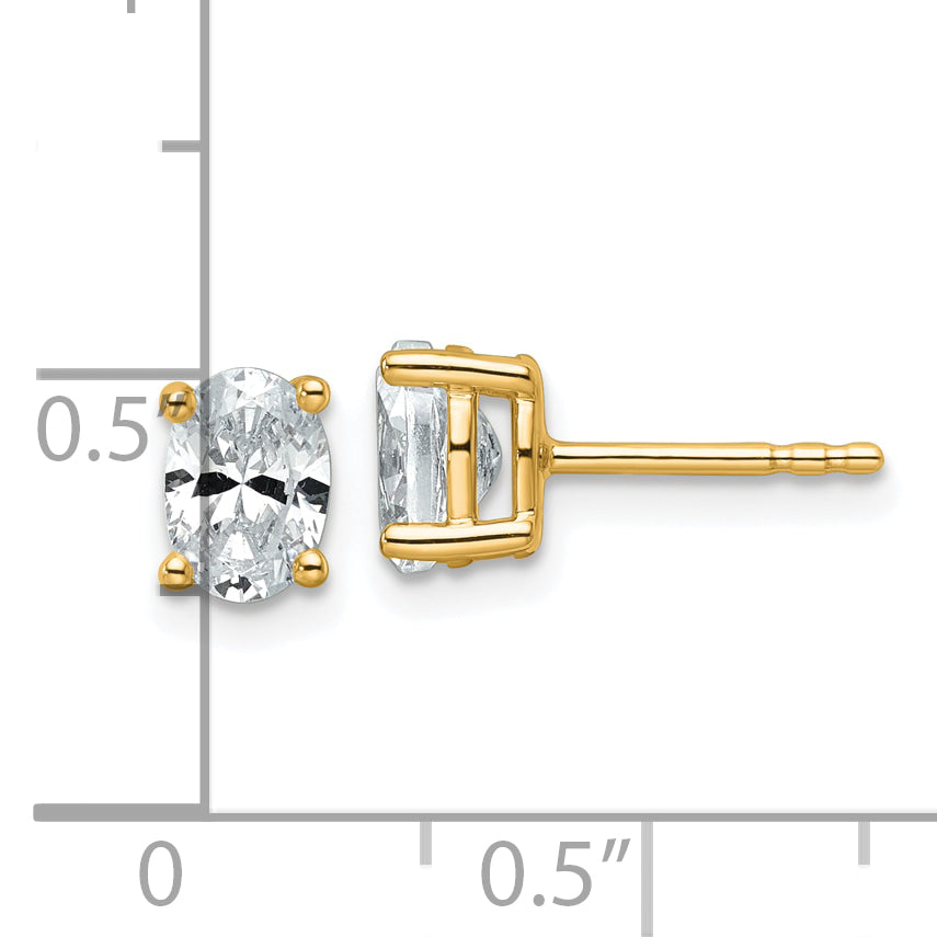 14K Yellow Gold 1 Carat Lab Grown Diamond Vs+ F+ Complete Oval Four Prong Stud Earrings