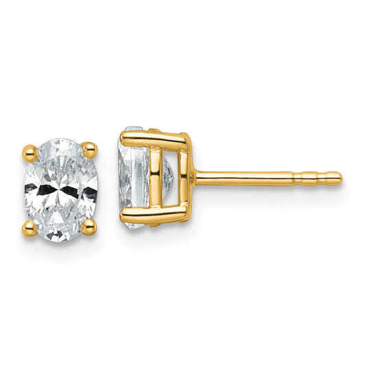 14K Yellow Gold 1 Carat Lab Grown Diamond Vs+ F+ Complete Oval Four Prong Stud Earrings