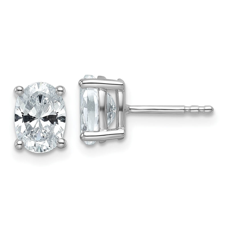14K White Gold 1 1/2 Carat Lab Grown Diamond Vs+ F+ Complete Oval Four Prong Stud Earrings