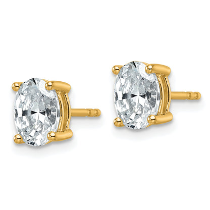 14K Yellow Gold 1 1/2 Carat Certified Lab Grown Diamond Vs+ F+ Complete Oval Four Prong Stud Earrings