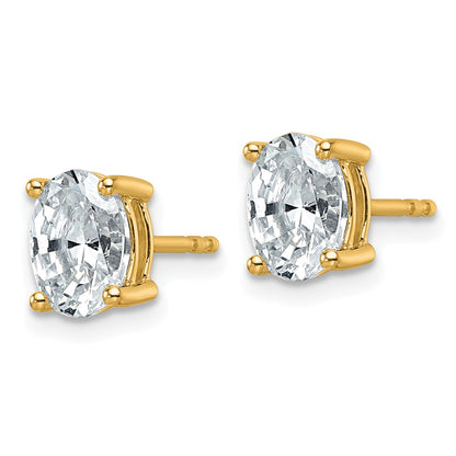 14K Yellow Gold 1 1/2 Carat Lab Grown Diamond Vs+ F+ Complete Oval Four Prong Stud Earrings