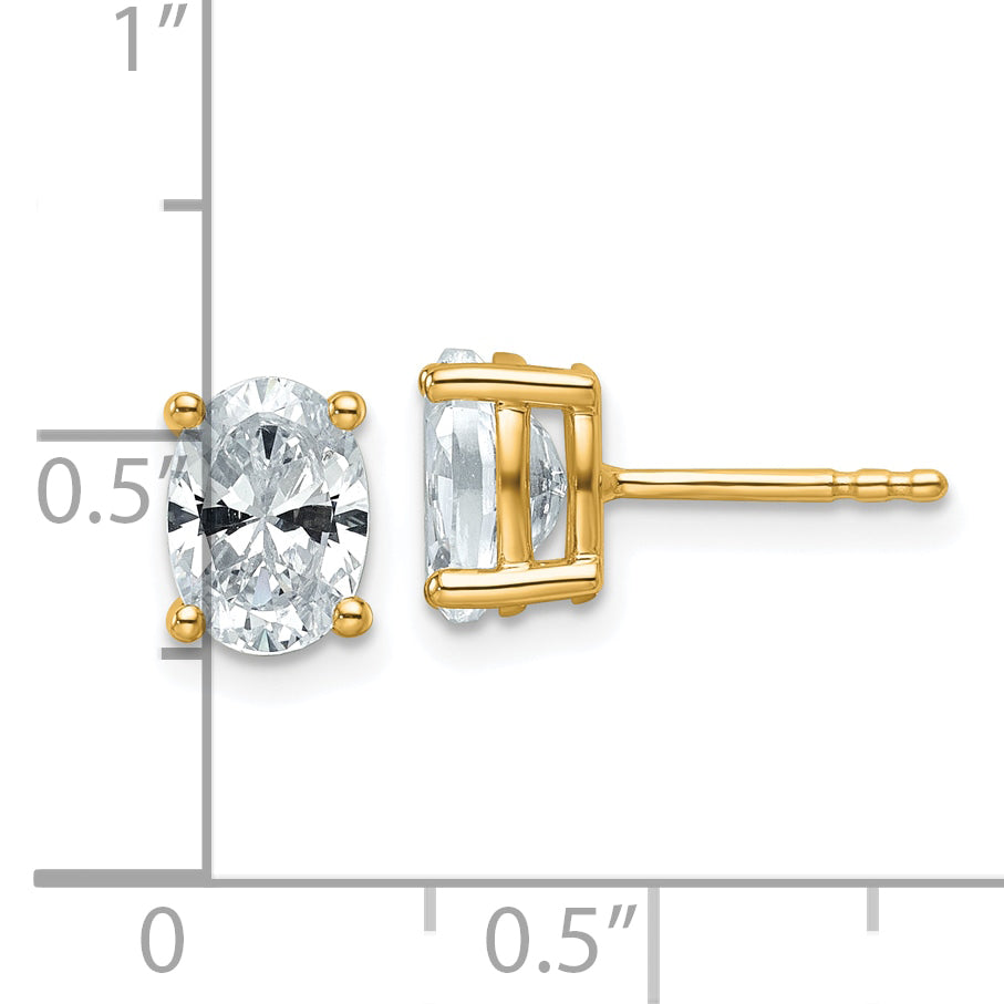 14K Yellow Gold 1 1/2 Carat Certified Lab Grown Diamond Vs+ F+ Complete Oval Four Prong Stud Earrings