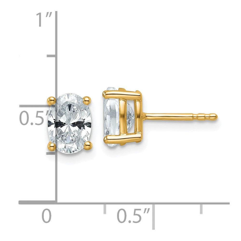 14K Yellow Gold 1 1/2 Carat Certified Lab Grown Diamond Vs+ F+ Complete Oval Four Prong Stud Earrings