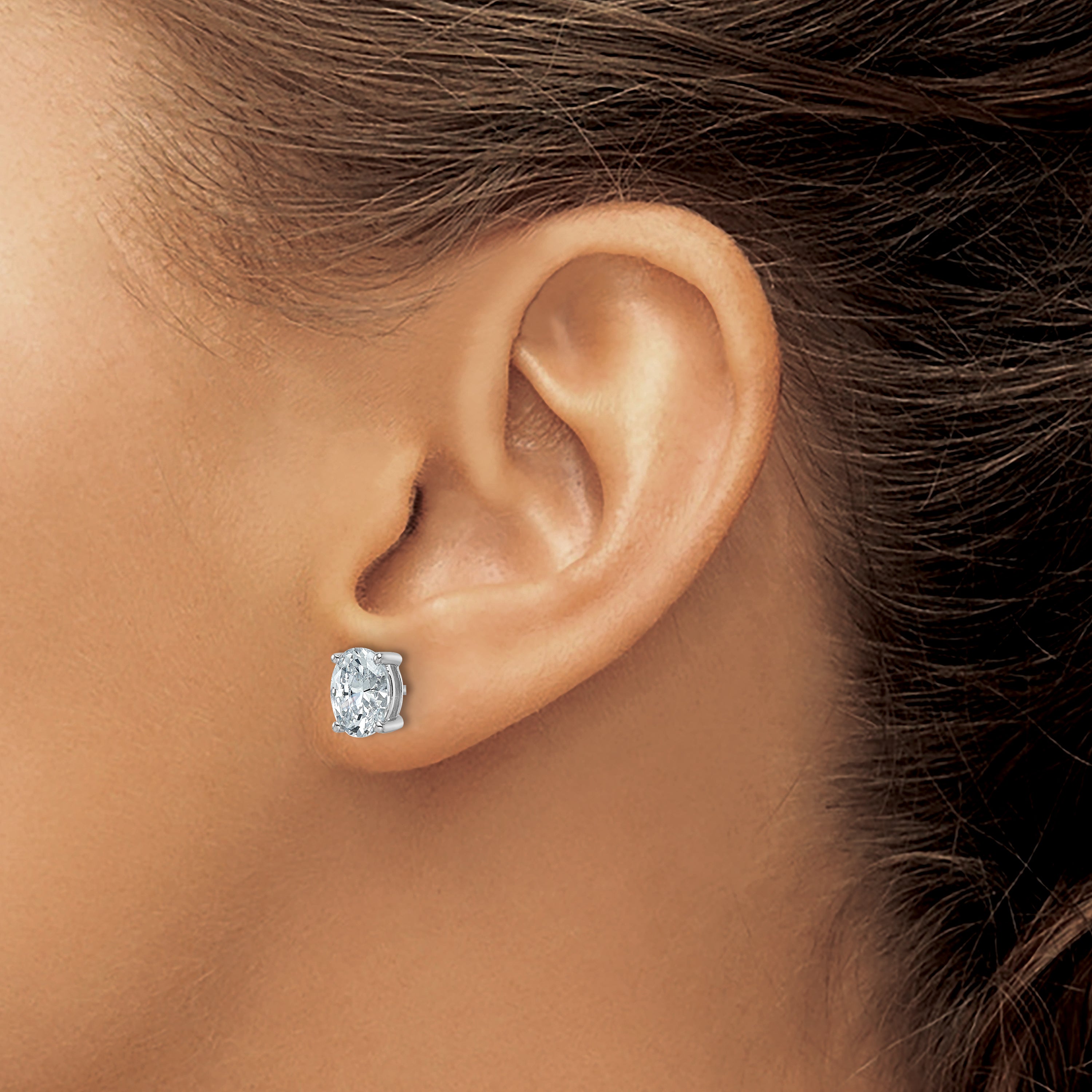14K White Gold 2 Carat Certified Lab Grown Diamond Vs+ F+ Complete Oval Four Prong Stud Earrings