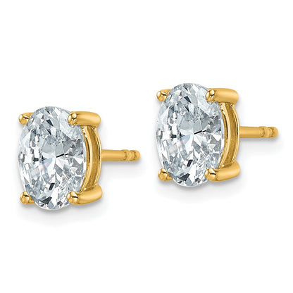 14K Yellow Gold 2 Carat Certified Lab Grown Diamond Vs+ F+ Complete Oval Four Prong Stud Earrings