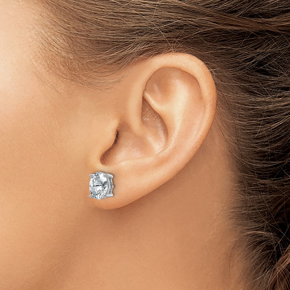 14K White Gold 3 Carat Lab Grown Diamond Vs+ F+ Complete Oval Four Prong Stud Earrings