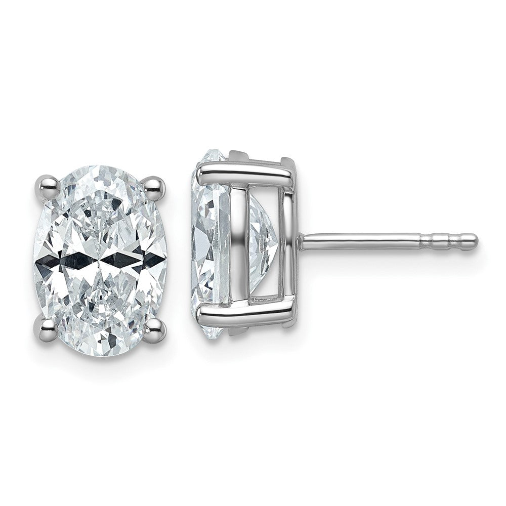 14K White Gold 4 Carat Certified Lab Grown Diamond Vs+ F+ Complete Oval Four Prong Stud Earrings