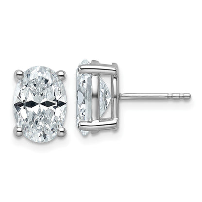 14K White Gold 4 Carat Certified Lab Grown Diamond Vs+ F+ Complete Oval Four Prong Stud Earrings