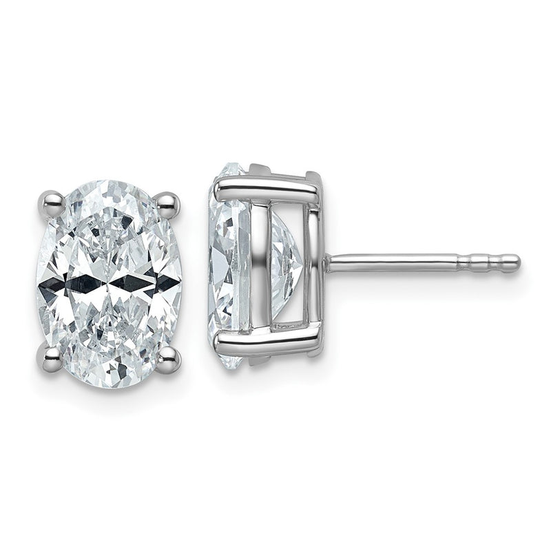 14K White Gold 4 Carat Certified Lab Grown Diamond Vs+ F+ Complete Oval Four Prong Stud Earrings