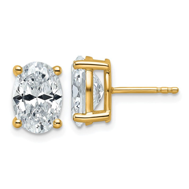 14K Yellow Gold 4 Carat Lab Grown Diamond Vs+ F+ Complete Oval Four Prong Stud Earrings