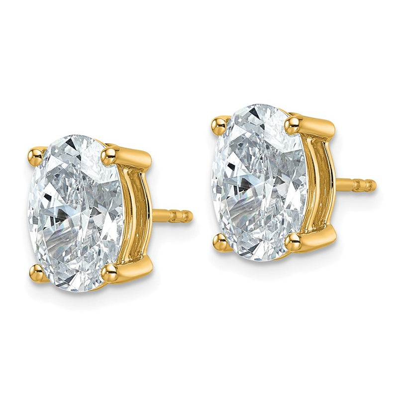 14K Yellow Gold 5 Carat Lab Grown Diamond Vs+ F+ Complete Oval Four Prong Stud Earrings